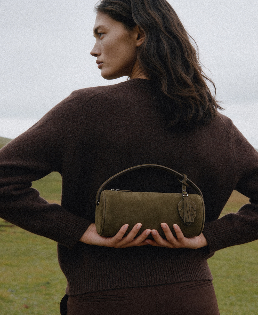 Suede Barrel Bag